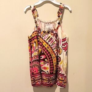 Alice & Trixie Pink, Yellow & Cream Beaded Strap Printed Tank Top- Gorgeous!